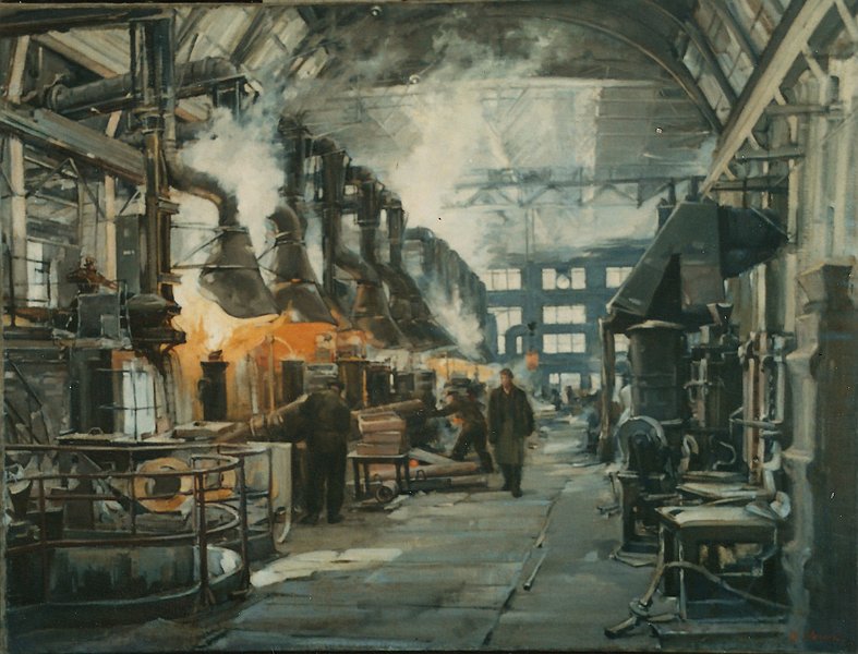 Red Vibrovis factory Leningrad  1957 oil on canvas 112x145